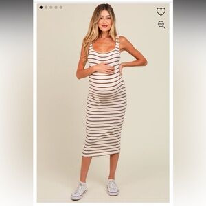 Pinkblush Cream Striped Fitted Maternity Dress - S